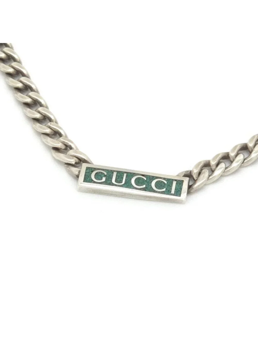 Gucci Logo Enamel Necklace 41.5 45.5 Turquoise Blue Sterling Silver